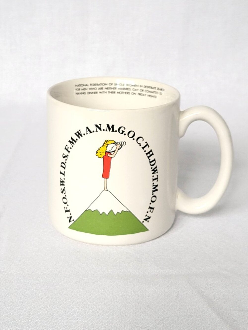 Vtg Sandra Boynton Acronym Mug National Federation Single Women Apple Trading